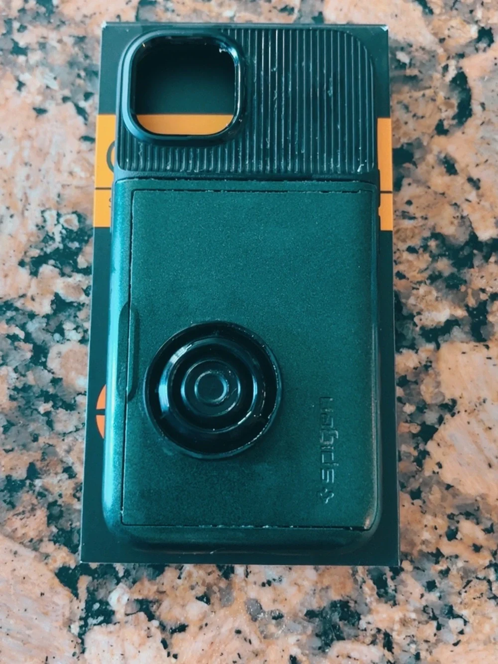 Spigen iPhone 13 Card Slot Case in Forest Green with Sliding Wallet
